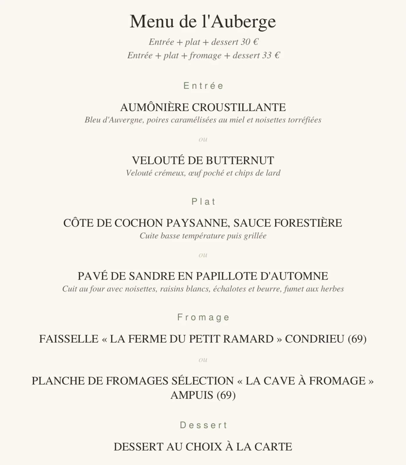 Carte de l'Auberge de la Source, page 3