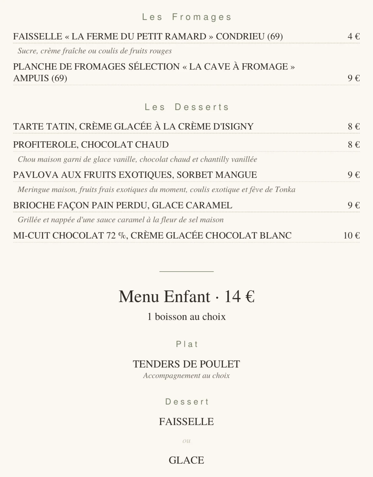 Carte de l'Auberge de la Source, page 2